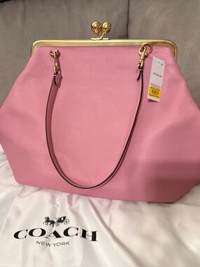 Pink Leather large Kiss-Lock Bag